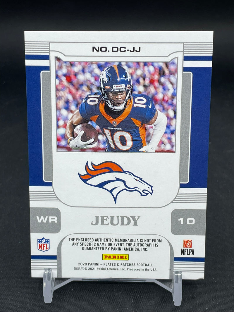 2020 PANINI PLATES & PATCHES - GREEN - DOUBLE COVERAGE - J. JEUDY - #DC-JJ - #'D/15 - DUAL RELIC - AUTOGRAPH - RC
