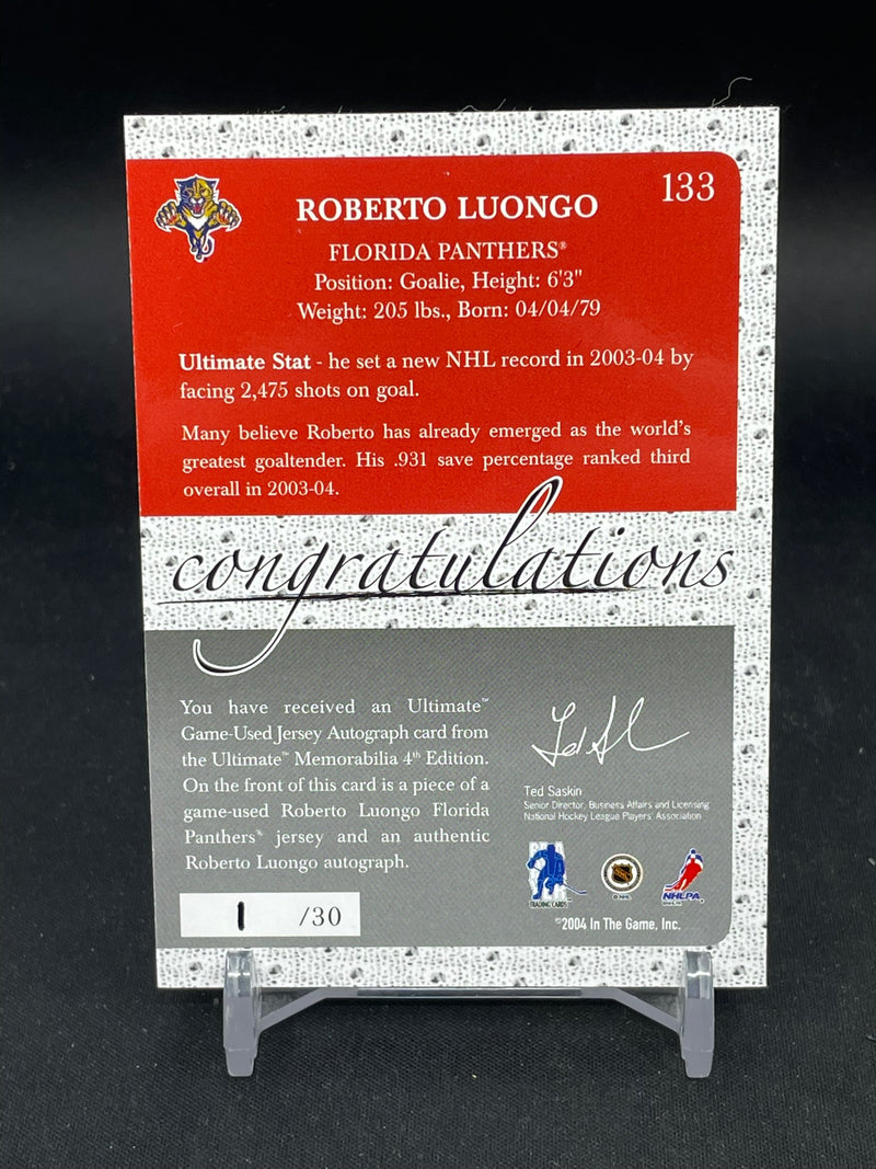2003 IN THE GAME - ULTIMATE GAME-USED JERSEY - R. LUONGO - #133 - #'D/30 - RELIC - AUTOGRAPH