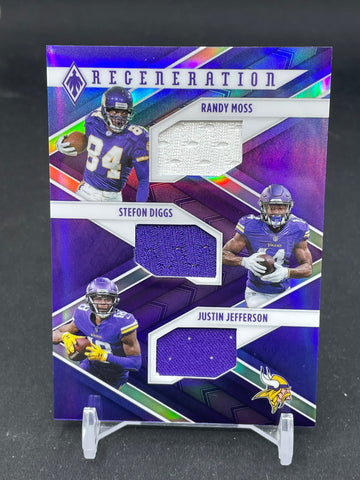 2021 PANINI PHOENIX - PURPLE PRIZM - REGENERATION - R. MOSS / S. DIGGS / J. JEFFERSON - #REG-MIN - #'D/49 - TRIPLE RELIC
