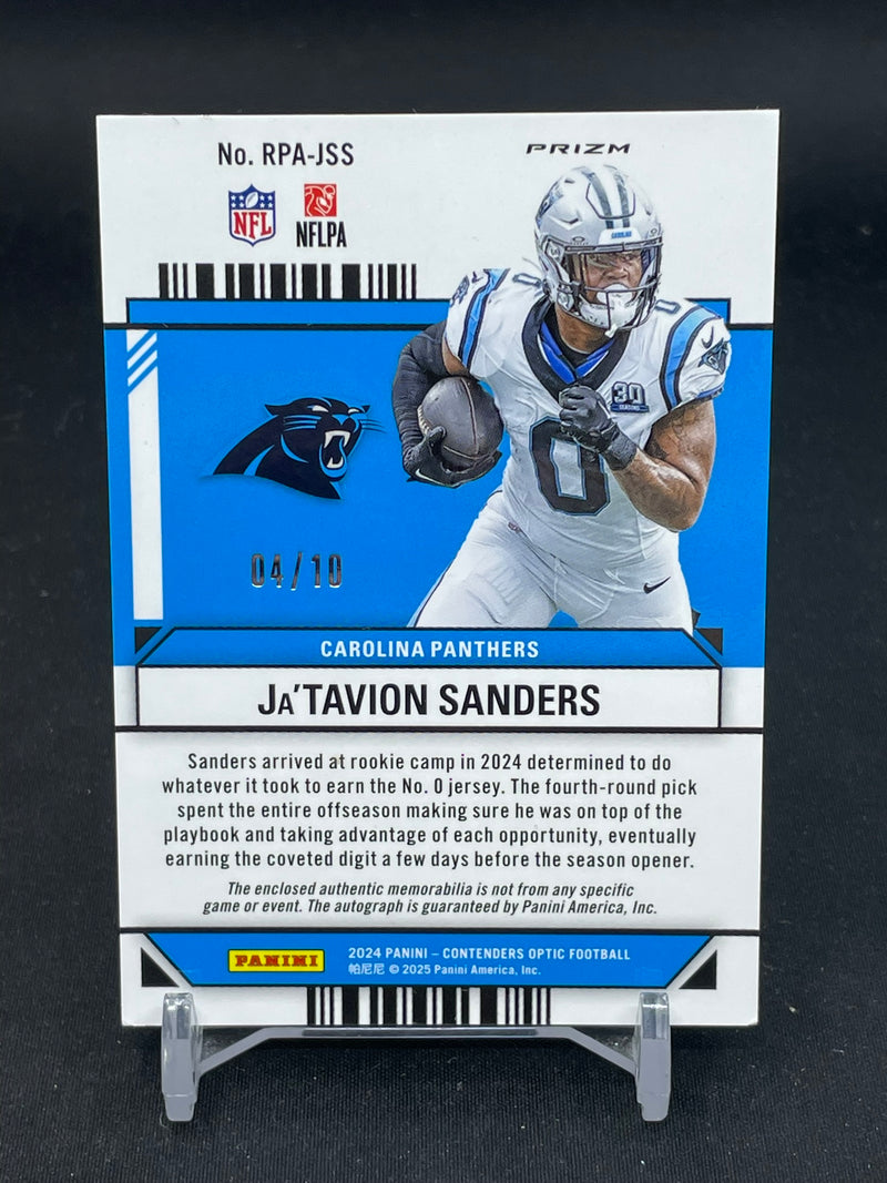 2024 PANINI CONTENDERS OPTIC - BLACK SCOPE - ROOKIE PATCH AUTOGRAPHS - J. SANDERS - #RPA-JSS - #'D/10 - RELIC - AUTOGRAPH - RC