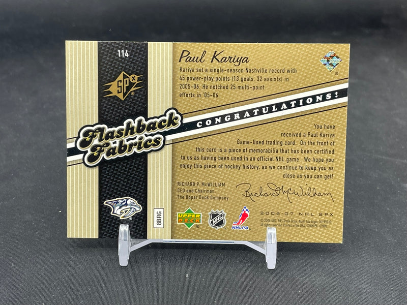 2006 UPPER DECK SPX - FLASHBACK FABRICS - P. KARIYA -