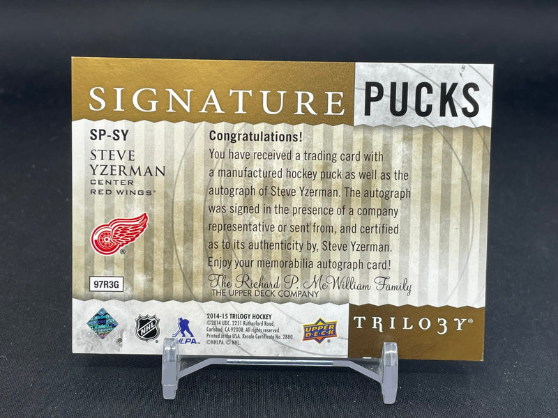 2014 UPPER DECK TRILOGY - SIGNATURE PUCKS - S. YZERMAN - #SP-SY - #'D/3 - AUTOGRAPH