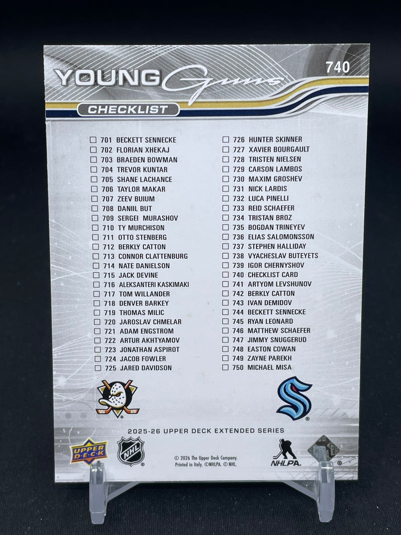2025 UPPER DECK EXTENDED SERIES - YOUNG GUNS CHECKLIST - B. CATTON / B. SENNECKE -
