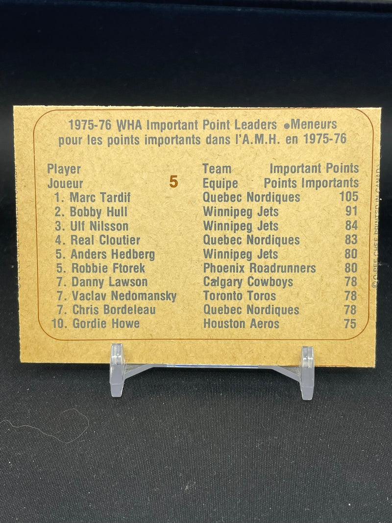 1976 O-PEE-CHEE WHA - IMPORTANT POINT LEADERS - M. TARDIF / B. HULL / U. NILSSON -