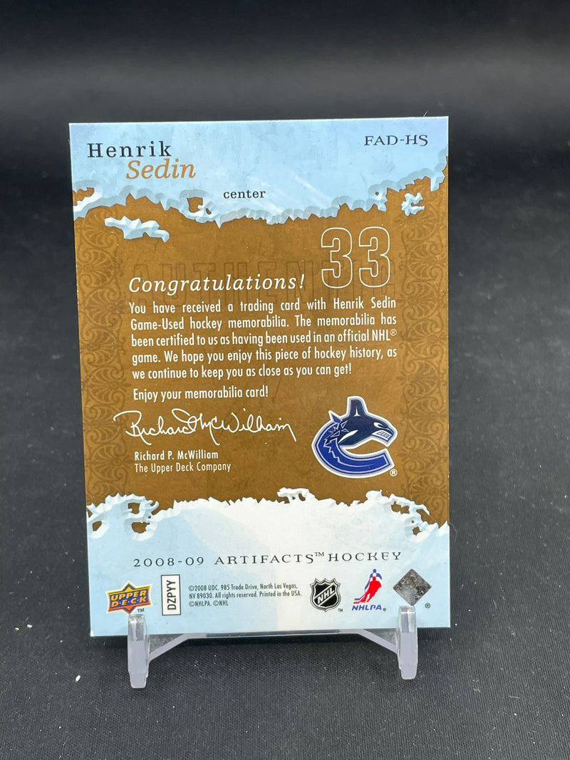 2008 UPPER DECK ARTIFACTS - FROZEN ARTIFACTS - H. SEDIN - #FAD-HS - #'D/199 - DUAL RELIC