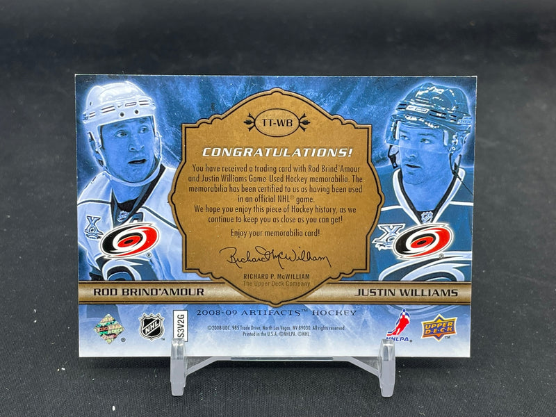 2008 UPPER DECK ARTIFACTS - TUNDRA TANDEMS - R. BRIND'AMOUR / J. WILLIAMS - #TT-WB - #'D/100 - DUAL RELIC