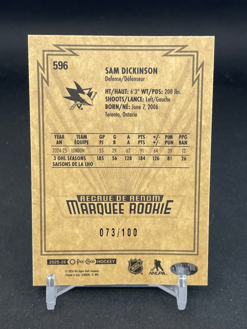 2025 UPPER DECK O-PEE-CHEE - BLACK - RETRO MARQUEE ROOKIE - S. DICKINSON - #596 - #'D/100 - RC