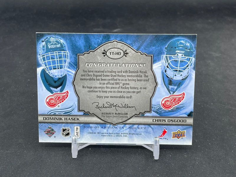 2008 UPPER DECK ARTIFACTS - TUNDRA TANDEMS - D. HASEK / C. OSGOOD - #TT-HO - #'D/50 - DUAL RELIC