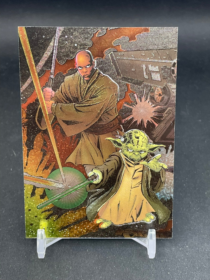 2004 TOPPS HERITAGE STAR WARS ETCHED FOIL - MACE WINDU & YODA -