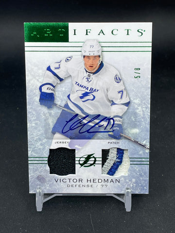 2014 UPPER DECK ARTIFACTS - EMERALD - V. HEDMAN - #69 - #'D/8 - DUAL RELIC - AUTOGRAPH