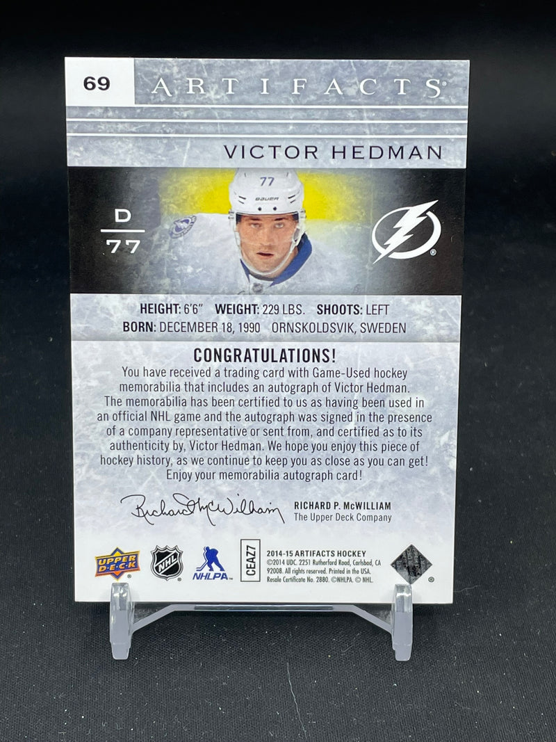 2014 UPPER DECK ARTIFACTS - EMERALD - V. HEDMAN - #69 - #'D/8 - DUAL RELIC - AUTOGRAPH