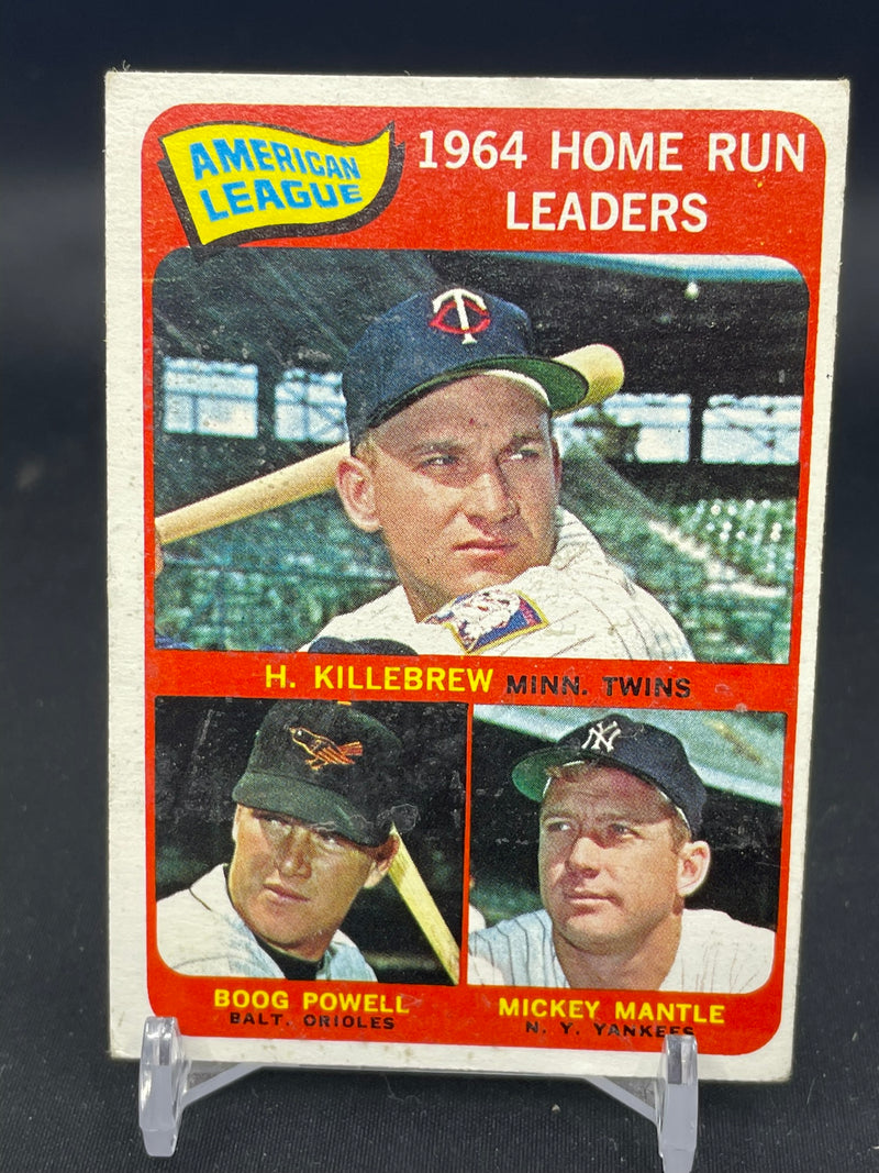 1965 TOPPS - 1964 AL HOME RUN LEADERS - H. KILLEBREW / B. POWELL / M. MANTLE -