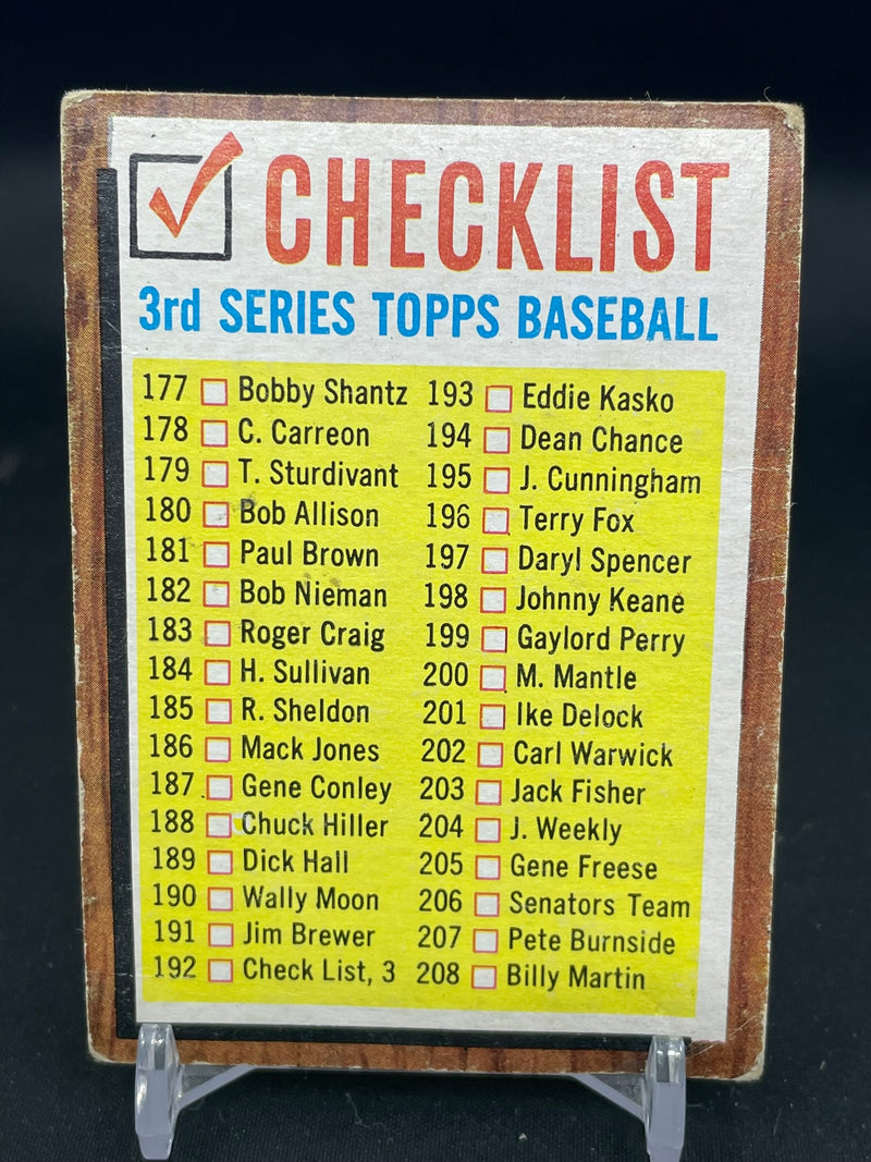 1962 TOPPS - CHECKLIST -