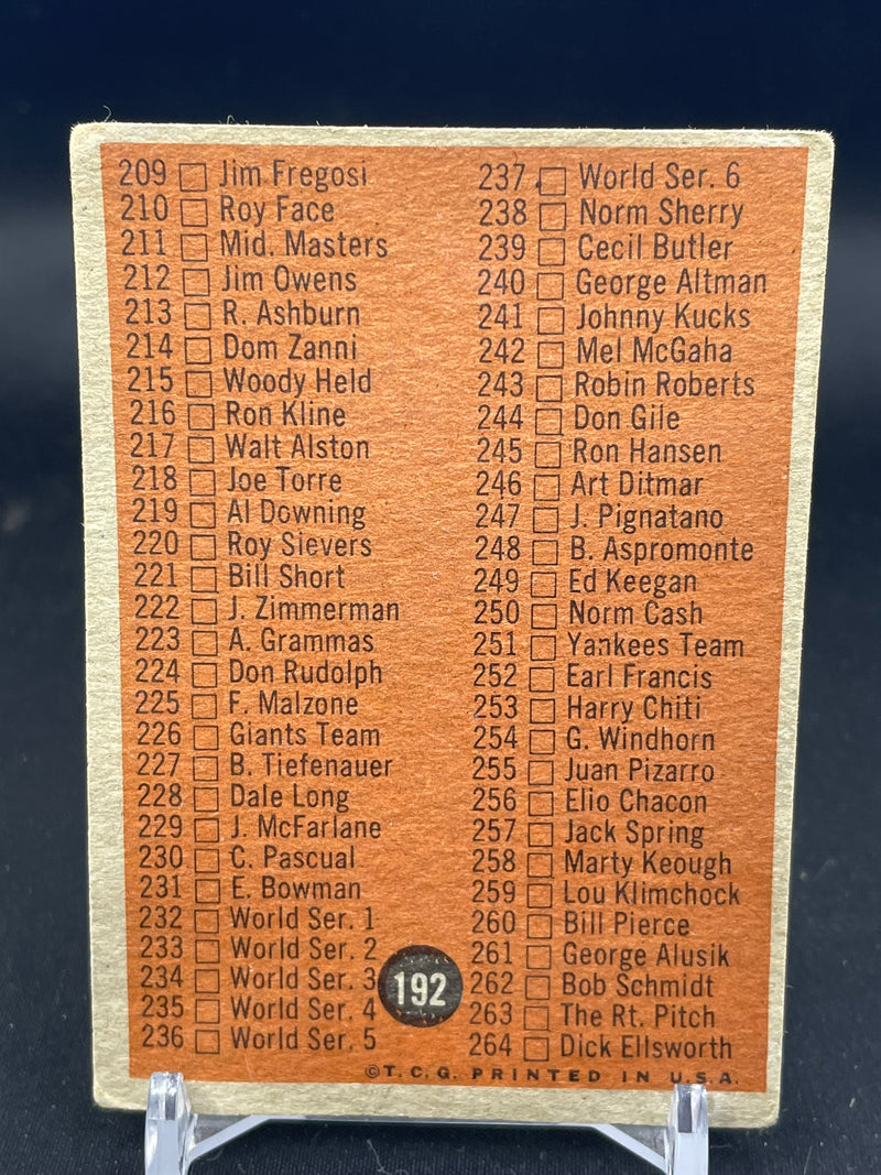 1962 TOPPS - CHECKLIST -