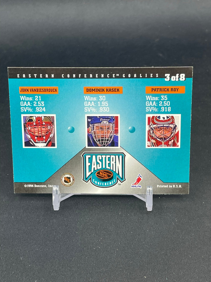 1994 DONRUSS - EASTERN CONFERENCE GOALIES - J. VANBIESBROUCK / D. HASEK / P. ROY -