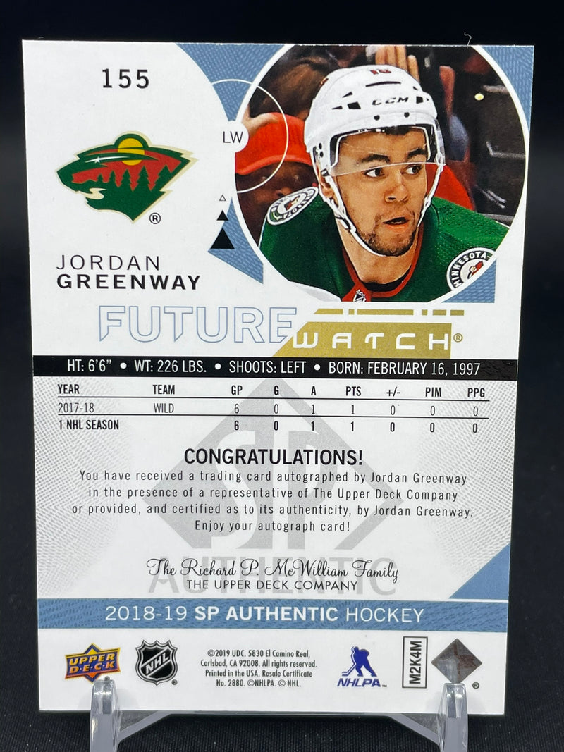 2018 UPPER DECK SP AUTHENTIC - FUTURE WATCH AUTO - J. GREENWAY - #155 - #'D/999 - AUTOGRAPH - RC