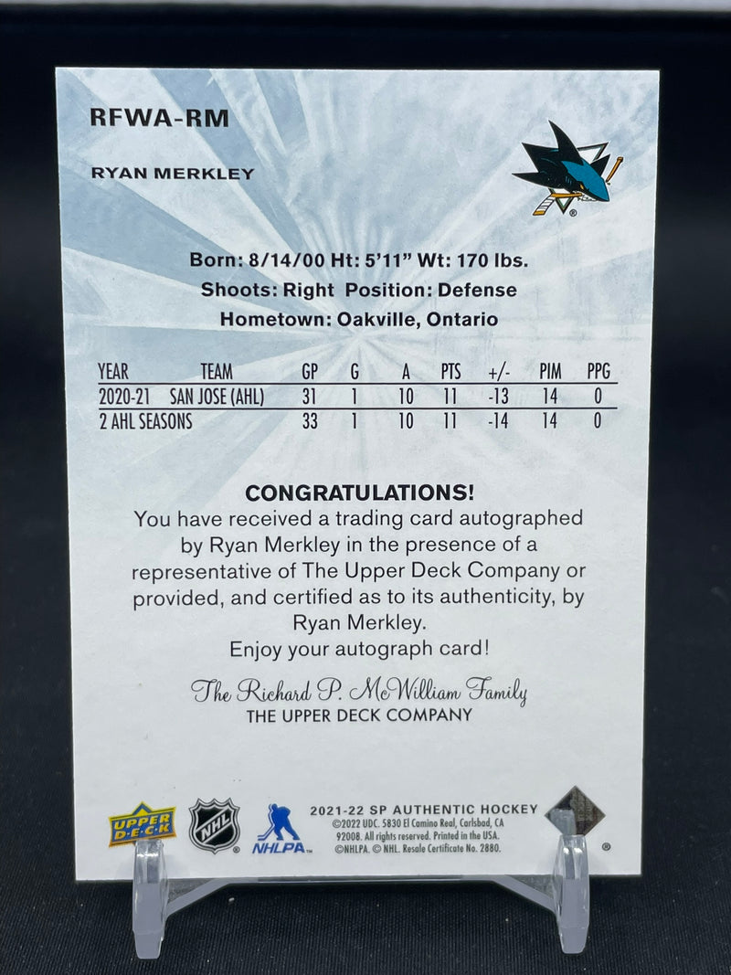 2021 UPPER DECK SP AUTHENTIC - RETRO FUTURE WATCH AUTO - R. MERKLEY - #RFWA-RM - #'D/499 - AUTOGRAPH - RC