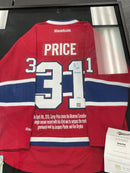 CAREY PRICE AUTOGRAPHED AND AUTHENTICATED FRAMED JERSEY