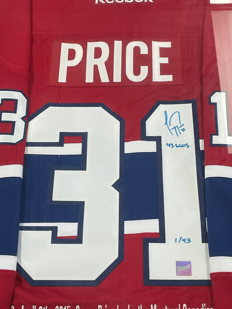 CAREY PRICE AUTOGRAPHED AND AUTHENTICATED FRAMED JERSEY