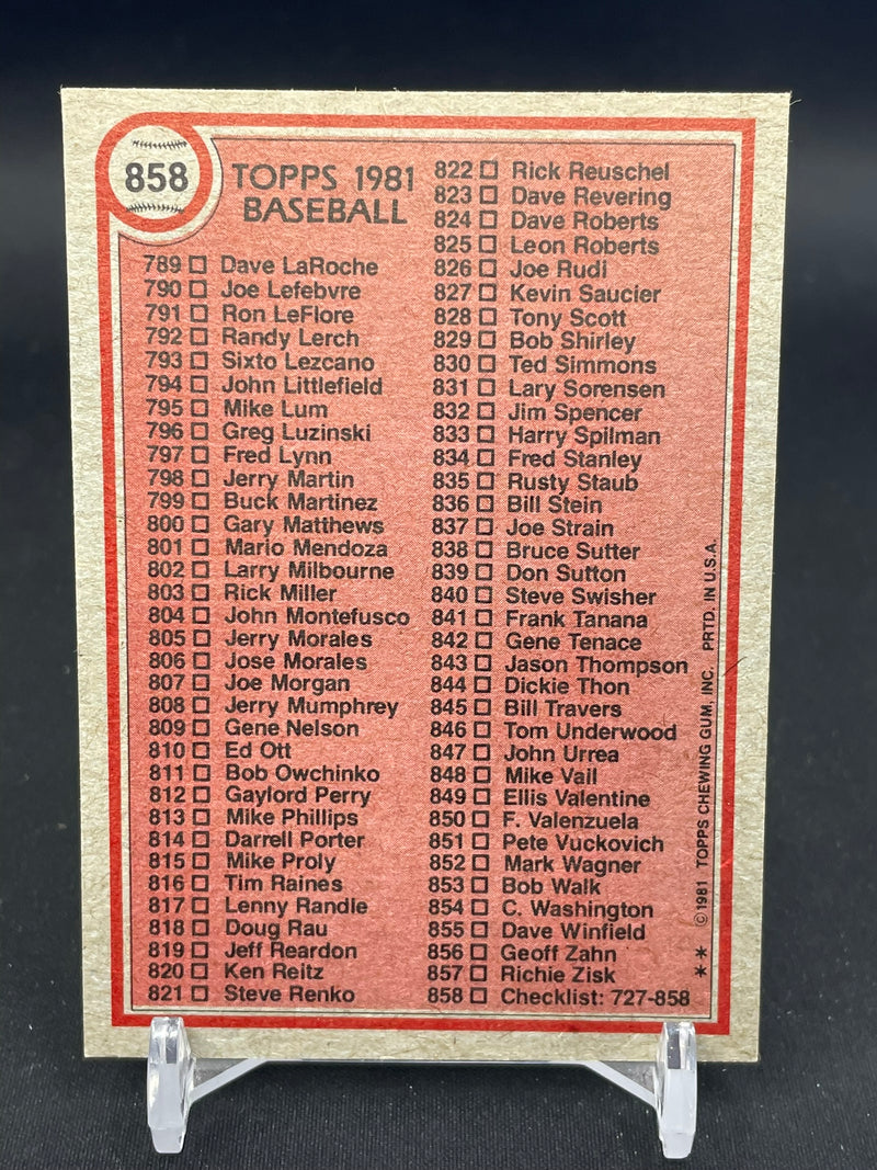 1981 TOPPS  CHECKLIST 727-585 -