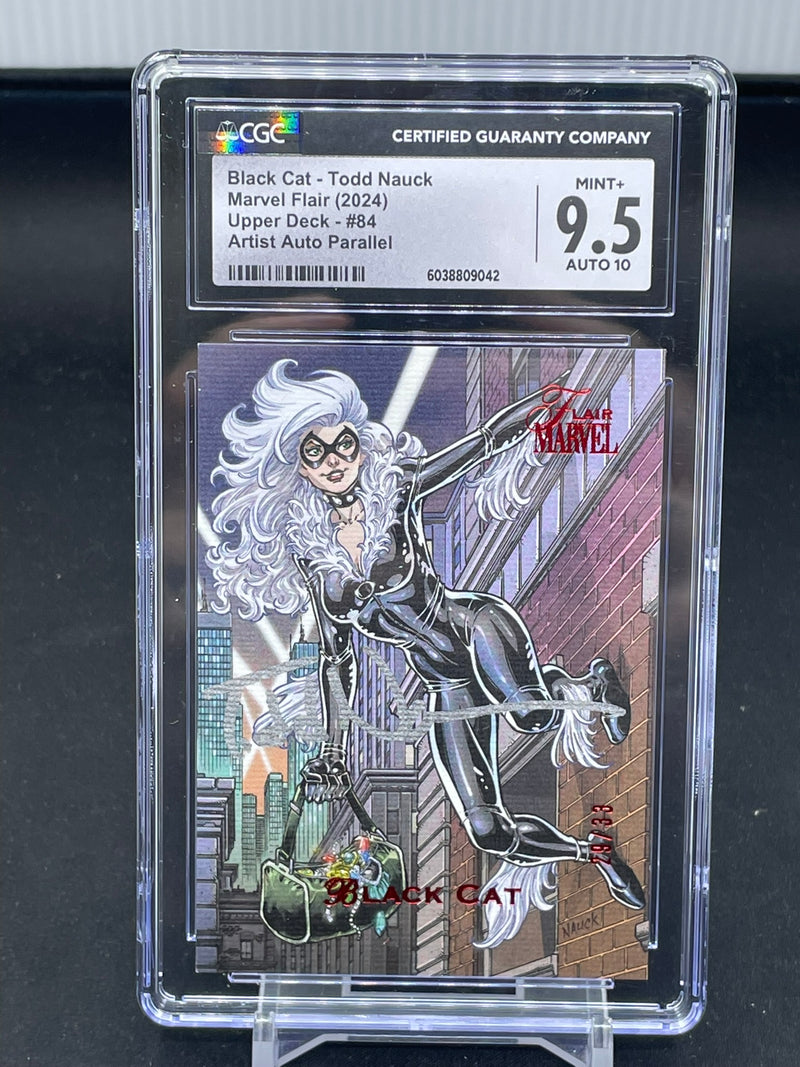 2024 UPPER DECK MARVEL FLAIR - ARTIST AUTO PARALLEL - BLACK CAT - #84 - #'D/33 - TODD NAUCK AUTOGRAPH - CGC 9.5