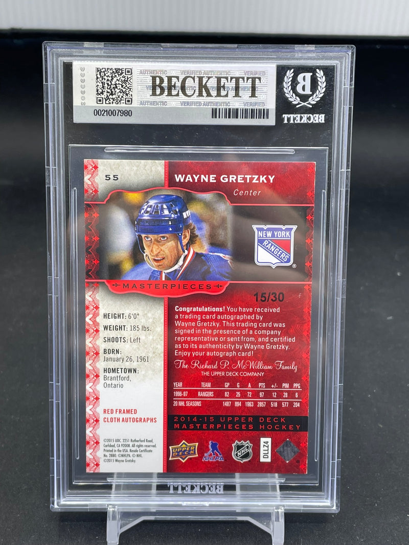 2014 UPPER DECK MASTERPIECES - FRAMED RED CLOTH - W. GRETZKY - #55 - #'D/30 - BGS 8.5 - AUTOGRAPH 10