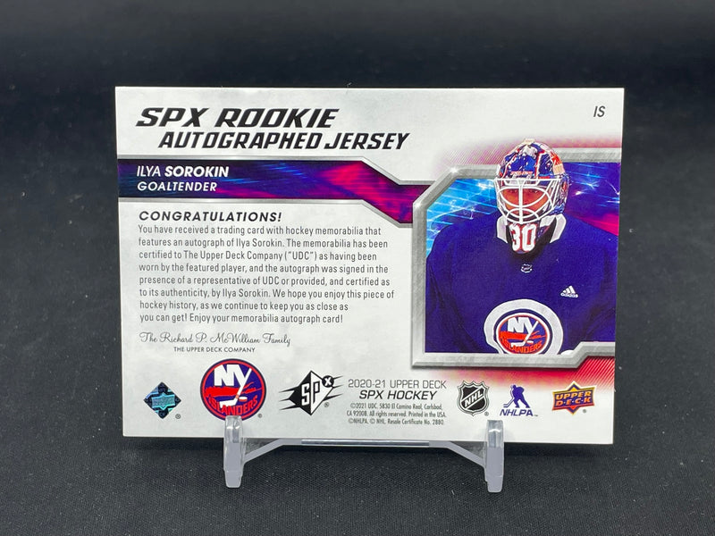 2020 UPPER DECK SPX - SPX ROOKIE AUTOGRAPHED JERSEY - I. SOROKIN - #IS - #'D/165 - RELIC - AUTOGRAPH - RC