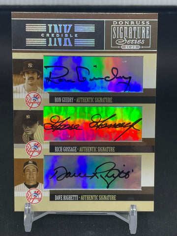 2005 DONRUSS SIGNATURE SERIES - INKCREDIBLE - R. GUIDRY / R. GOSSAGE / D. RIGHETI - #IS-49 - TRIPLE AUTOGRAPH
