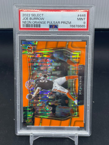 2022 PANINI SELECT - NEON ORANGE PULSAR PRIZM - J. BURROW - #446 - #'D/7 - PSA 9