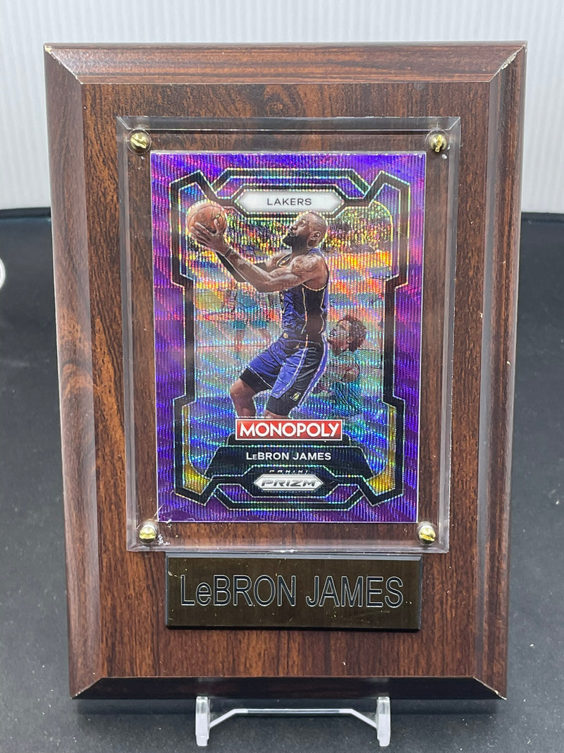 LEBRON JAMES DISPLAY PIECE WITH PURPLE MONOPOLY PRIZM CARD