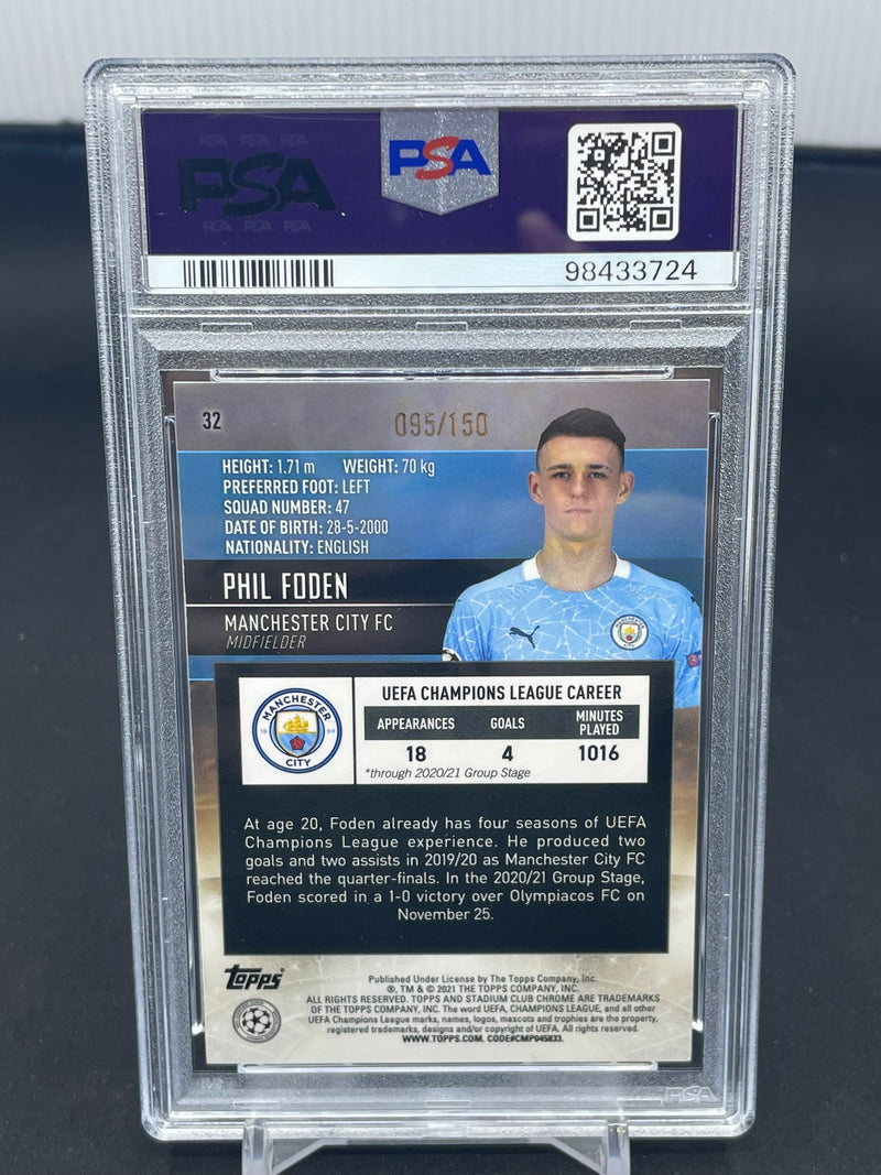 2020 TOPPS STADIUM CLUB CHROME - AQUA/GREEN ELECTRIC REFRACTOR - P. FODEN - #32 - #'D/150 - PSA 8