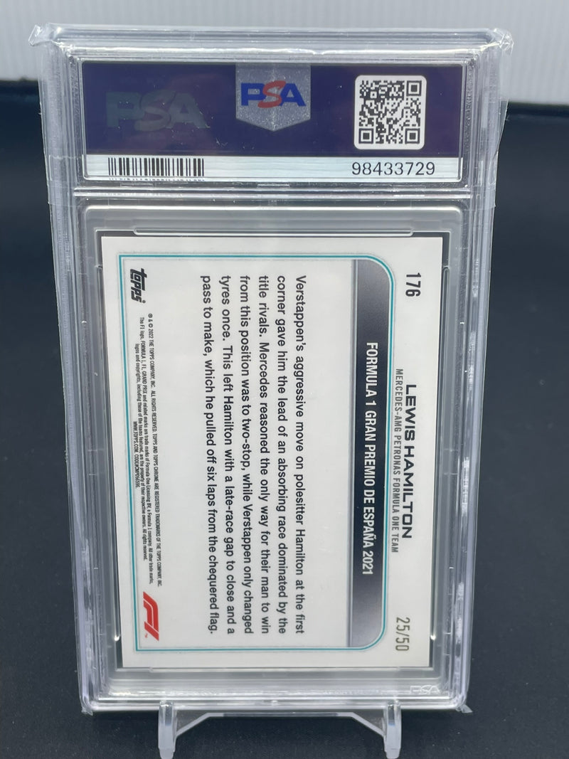 2022 TOPPS CHROME - GOLD CHECKER FLAG REFRACTOR - L. HAMILTON - #176 - #'D/50 - PSA 10