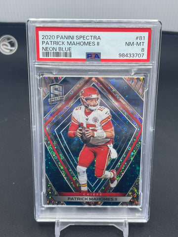 2020 PANINI SPECTRA - NEON BLUE - P. MAHOMES II - #81 - #'D/60 - PSA 8