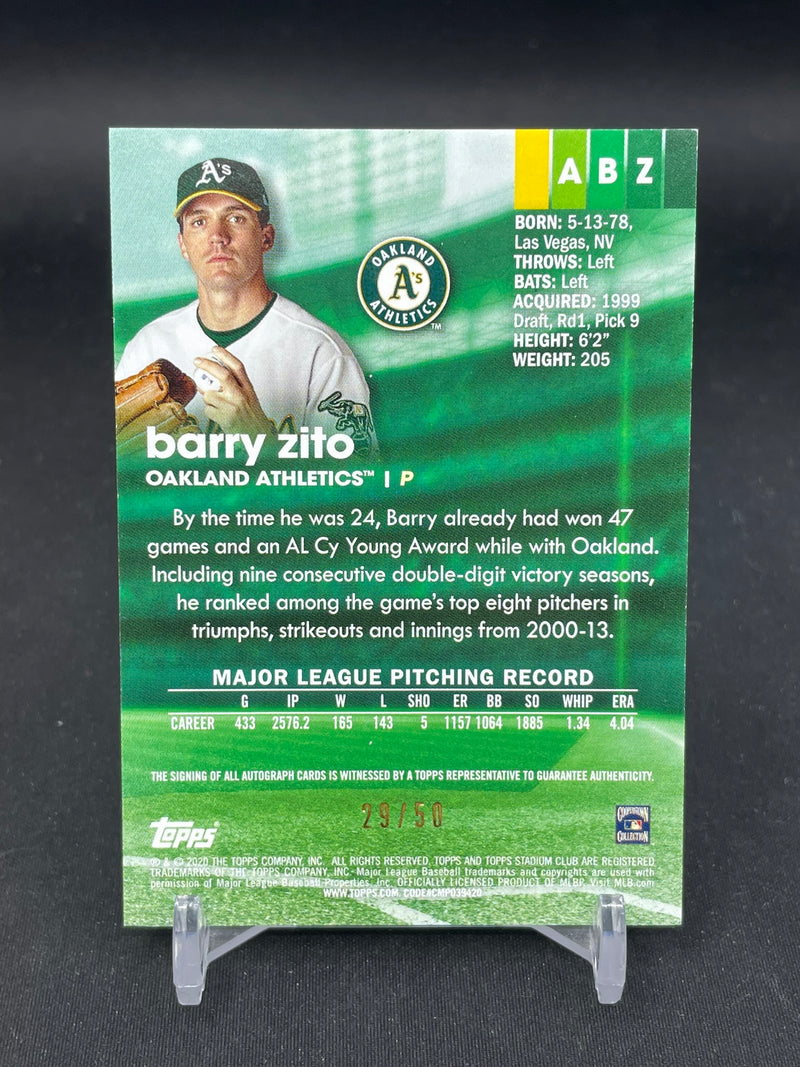 2020 TOPPS STADIUM CLUB - RED - B. ZITO - #ABZ - #'D/50 - AUTOGRAPH