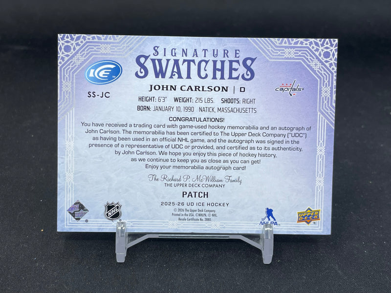 2025 UPPER DECK ICE - SIGNATURE SWATCHES - J. CARLSON - #SS-JC - #'D/49 - RELIC - AUTOGRAPH