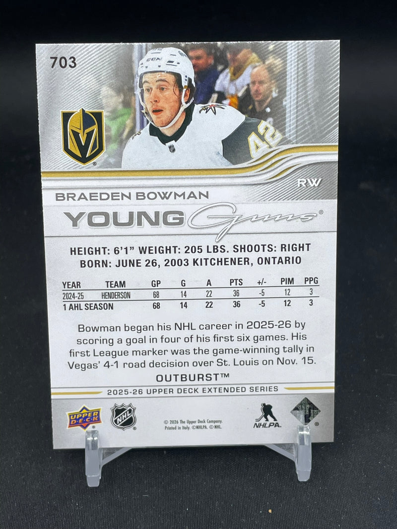 2025 UPPER DECK EXTENDED SERIES - OUTBURST - YOUNG GUNS - B. BOWMAN -