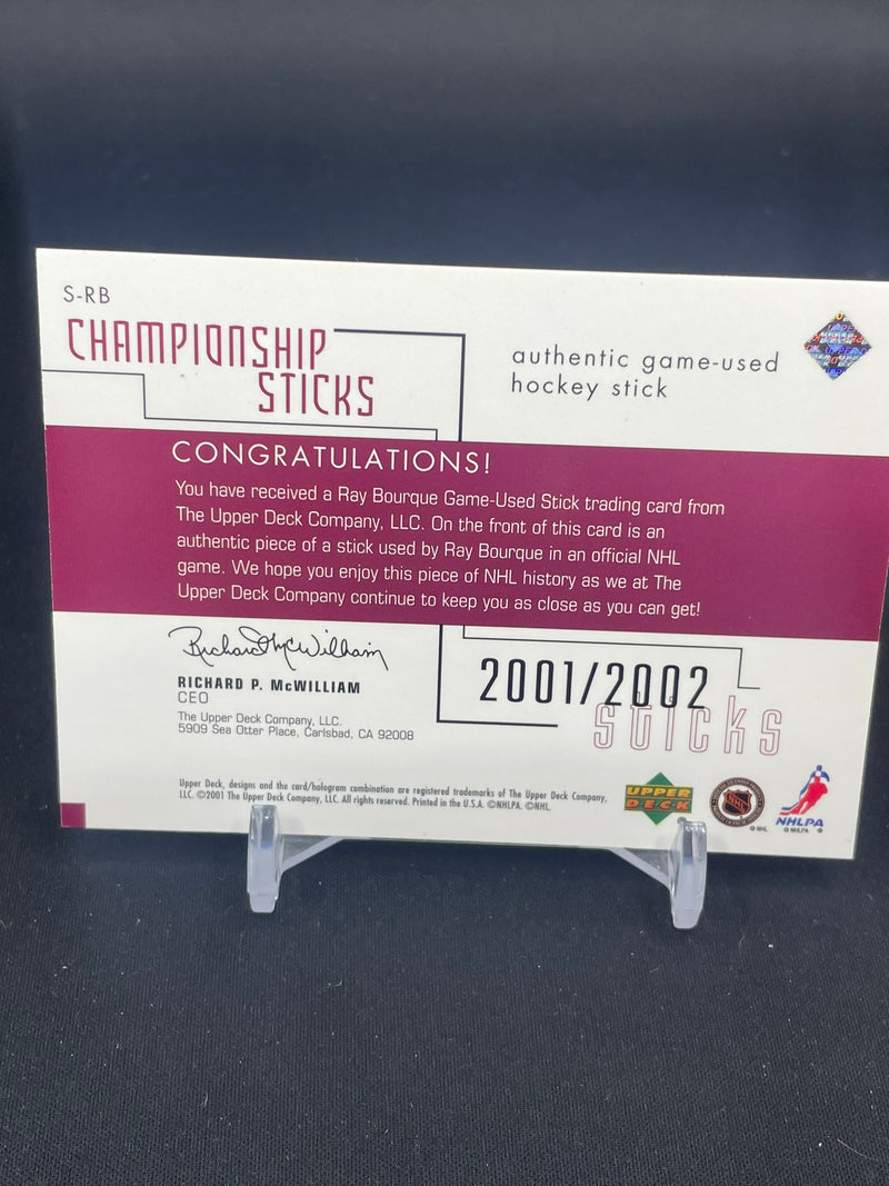 2001 UPPER DECK STANLEY CUP CHAMPS - CHAMPIONSHIP STICKS - R. BOURQUE - #S-RB - #'D/150 - STICK RELIC