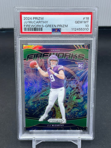 2024 PANINI PRIZM - GREEN PRIZM - FIREWORKS - J. MCCARTHY - #18 - PSA 10 - RC