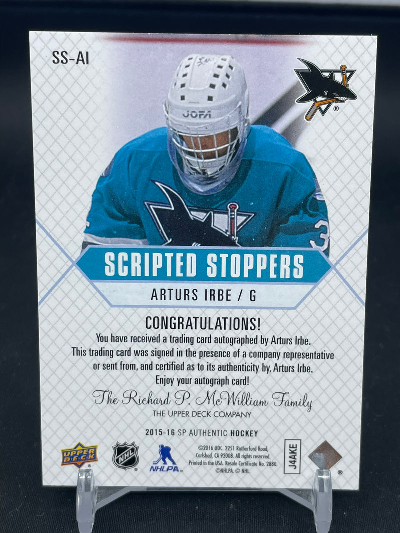 2015 UPPER DECK SP AUTHENTIC - SCRIPTED STOPPERS - A. IRBE -