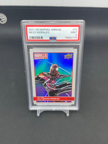 2021 UPPER DECK MARVEL ANNUAL - BLUE - MILES MORALES AS SPIDER-MAN - #52 - PSA 9