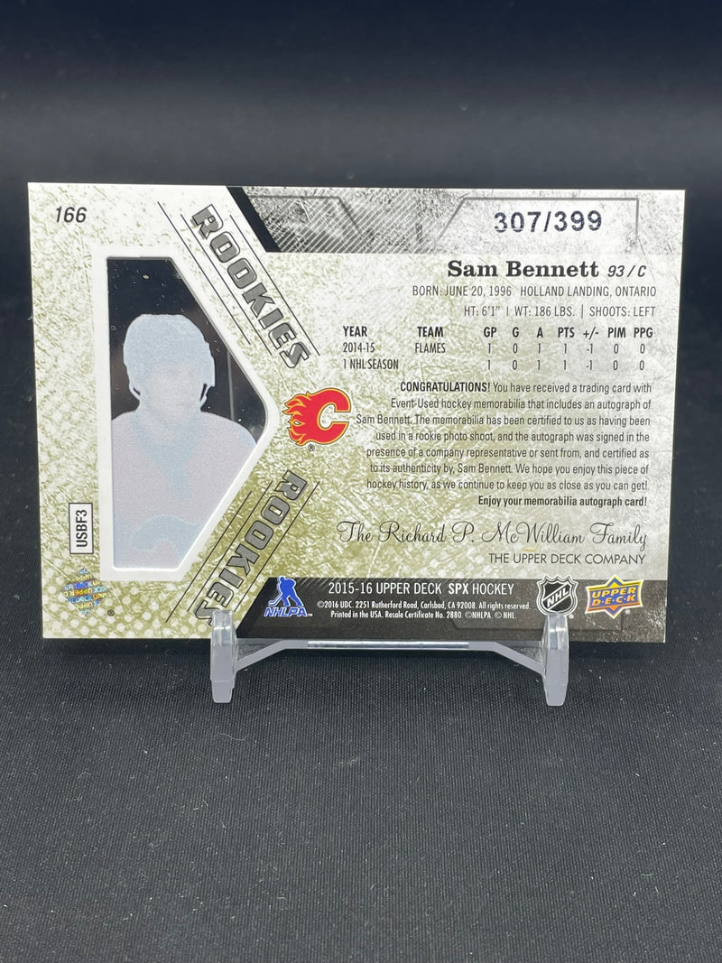 2015 UPPER DECK SPX - ROOKIE AUTO JERSEY - S. BENNETT - #166 - #'D/399 - QUAD RELIC - AUTOGRAPH - RC