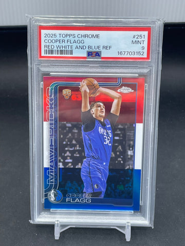 2025 TOPPS CHROME - RED WHITE AND BLUE REFRACTOR - C. FLAGG - #251 - PSA 9 - RC