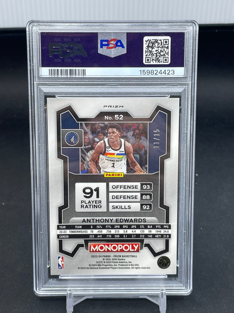 2023 PANINI PRIZM MONOPOLY - BOARDWALK BLUE - A. EDWARDS - #52 - #'D/15 - PSA 8