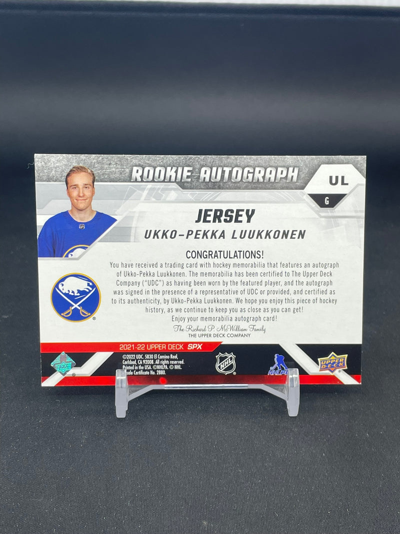 2021 UPPER DECK SPX - ROOKIE AUTOGRAPH JERSEY - U. LUUKKONEN - #UL - #'D/375 - RELIC - AUTOGRAPH - RC