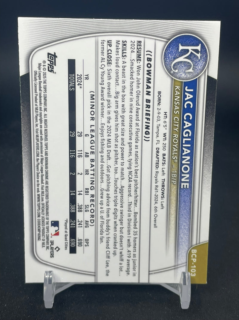 2025 TOPPS BOWMAN CHROME - BURGUNDY MOJO REFRACTOR - 1ST BOWMAN - J. CAGLIANONE - #BCP-103 - #'D/275