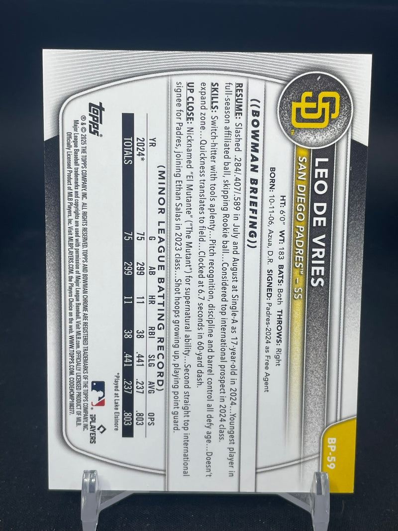 2025 TOPPS BOWMAN - YELLOW - L. DE VRIES - #BP-59 - #'D/75