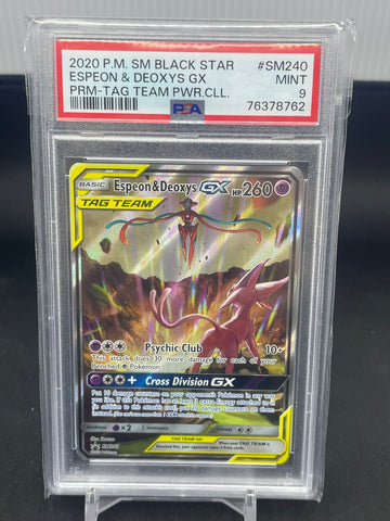 POKEMON - PROMO - ESPEON & DEOXYS GX - FULL ART - #SM240 - PSA 9