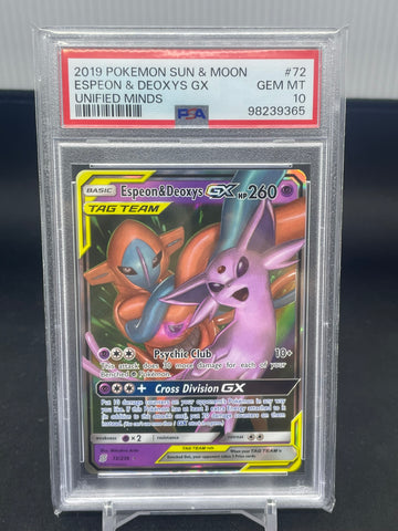 POKEMON - UNIFIED MINDS - ESPEON & DEOXYS GX - #72 - PSA 10
