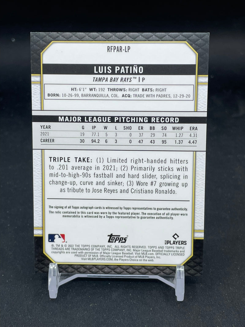 2022 TOPPS TRIPLE THREADS - FUTURE PHENOMS - L. PATINO - #RFPAR-LP - #'D/35 - DUAL RELIC - AUTOGRAPH