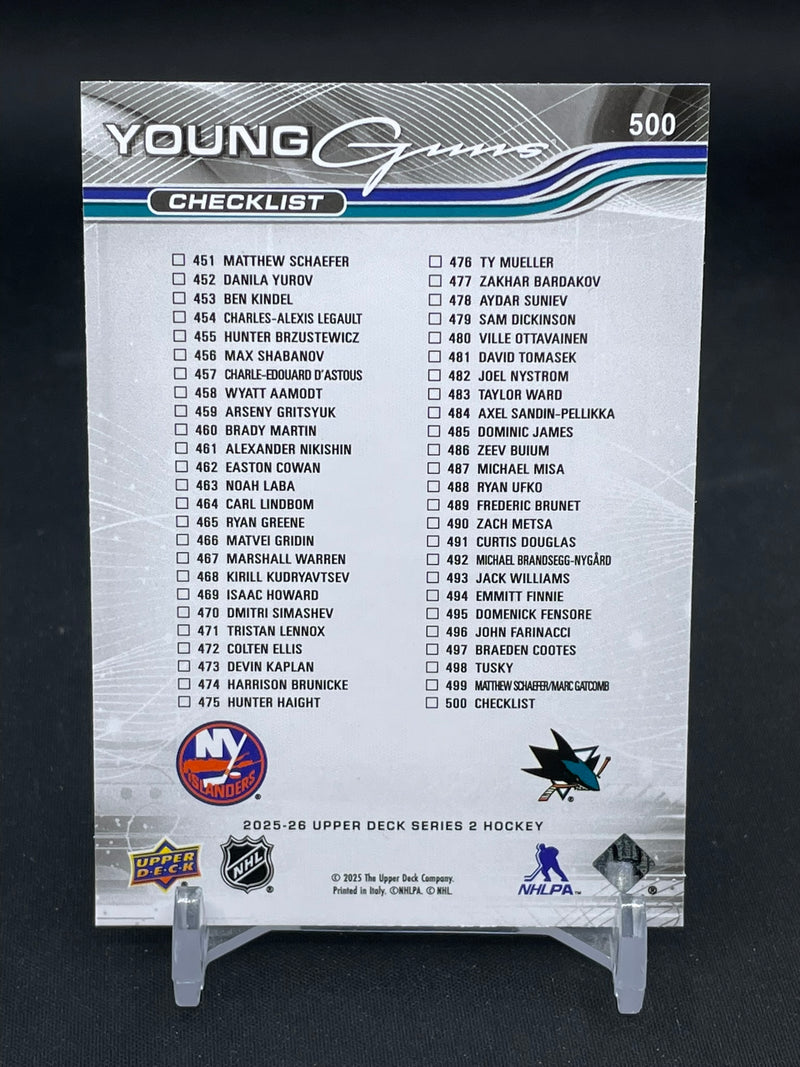 2025 UPPER DECK SERIES TWO - YOUNG GUNS CHECKLIST - M. SCAHEFER / M. MISA -